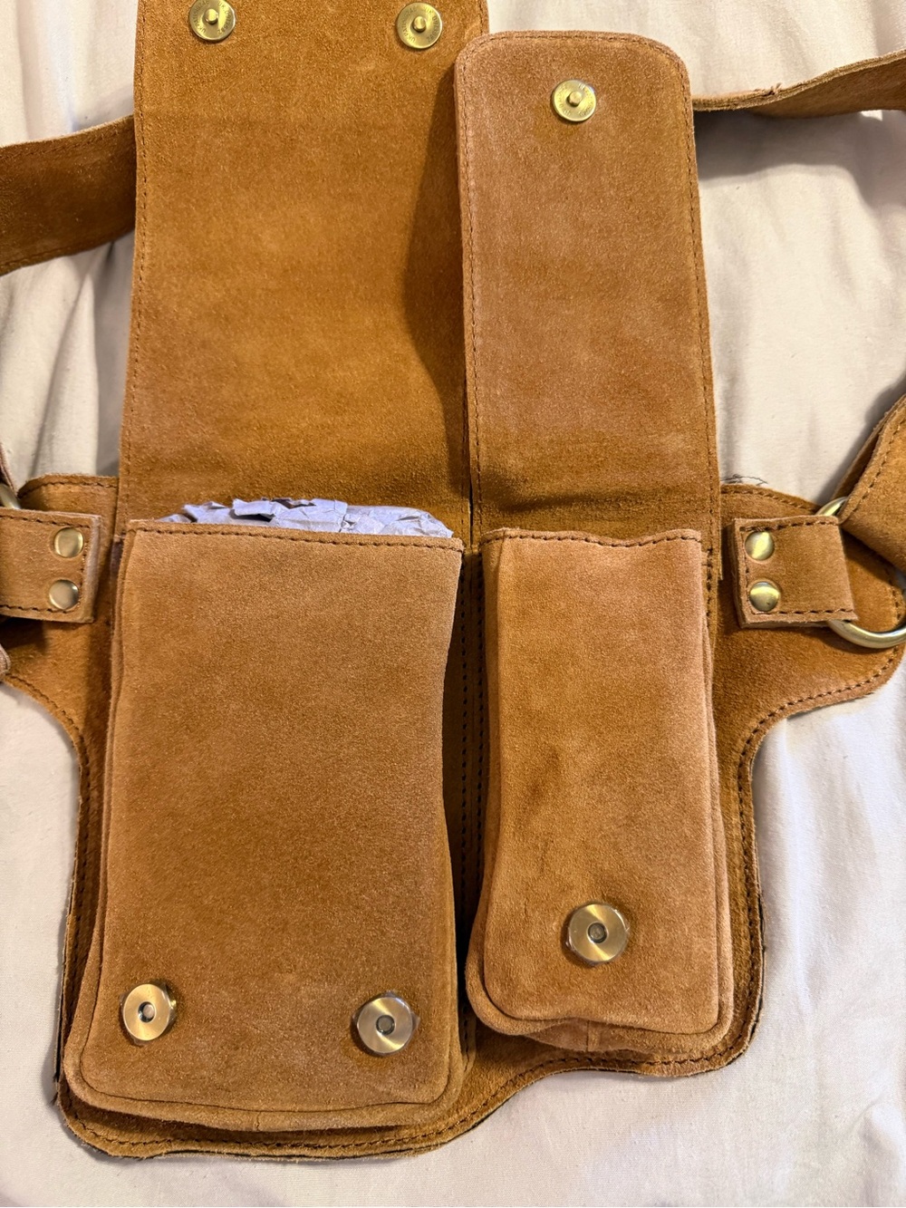 New Suede Tan Waist Bag with Dual Front Pouches - Picture 4 of 11